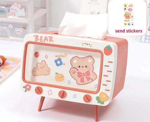 Cute Multifunction Tissue Box Holder Square for Home Kawaii Desktop