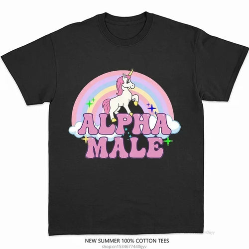 Alpha Male Unicorn Tee Rainbow Graphic Tees Funny T-Shirts Women