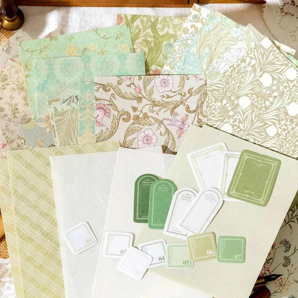 6Style 40pcs/pack Retro Material Pack Sticker Scrapbook Salt Floral