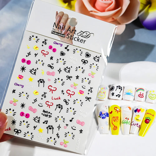 1pcs 5D Kawaii Nail Sticker Colourful Flower Letter Nail Art Slider