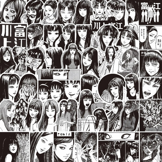 70PCS Black and White Horror Anime Tomie Stickers Cartoon Tomie Junji