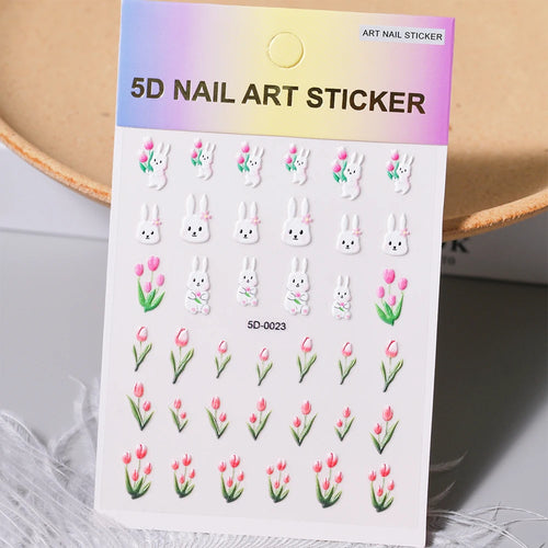 1pcs 5D Kawaii Nail Sticker Colourful Flower Letter Nail Art Slider