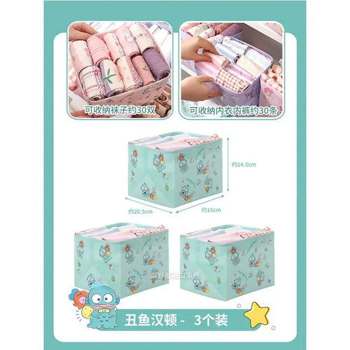 3Pcs Kawaii Sanrio Hello Kitty Cinnamon Roll Anime Underwear Storage Box