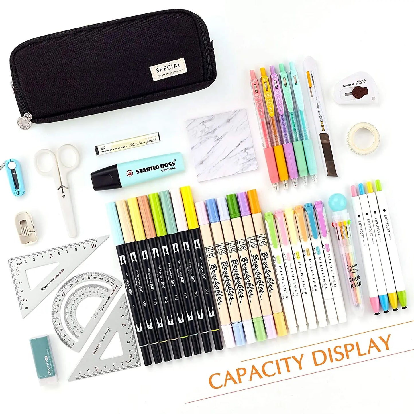 Large Capacity Pencil Case 3 Compartment Pouch Pen Bag Double