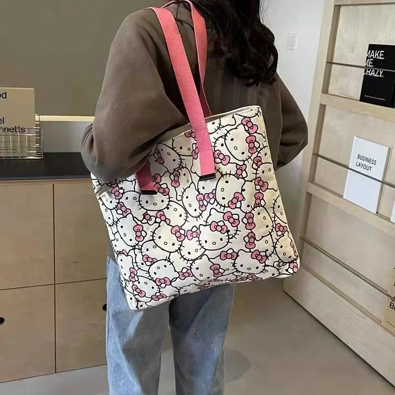 Hello Kitty Lunch Bag, Anime Sanrio Canvas Handbags, Kawaii Water Cup