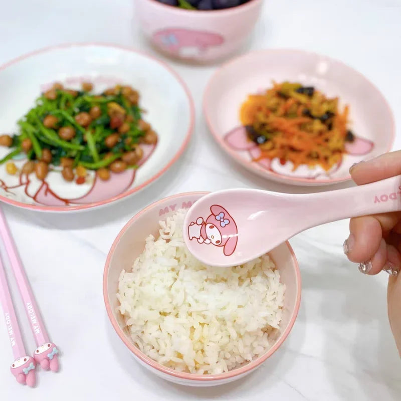 Sanrio Tableware Cinnamoroll Bowl Spoon Plate Cartoon Kawaii Ceramic