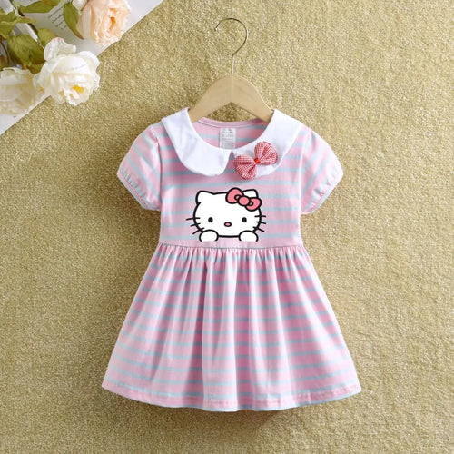 Children Dress Summer Baby Girl Cartoon Hello Kitty Doll Collar